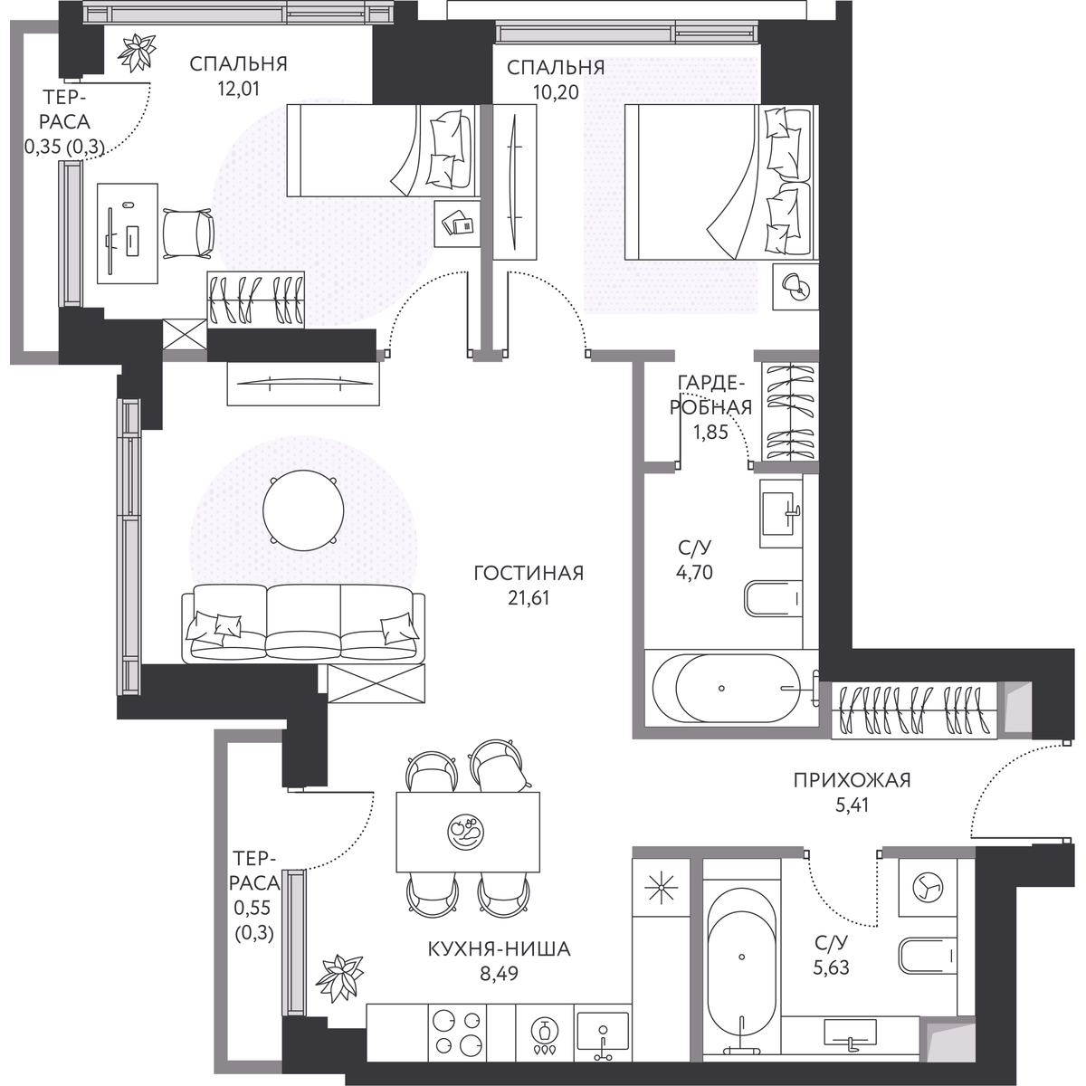 Планировка HIDE: 71,6 м²