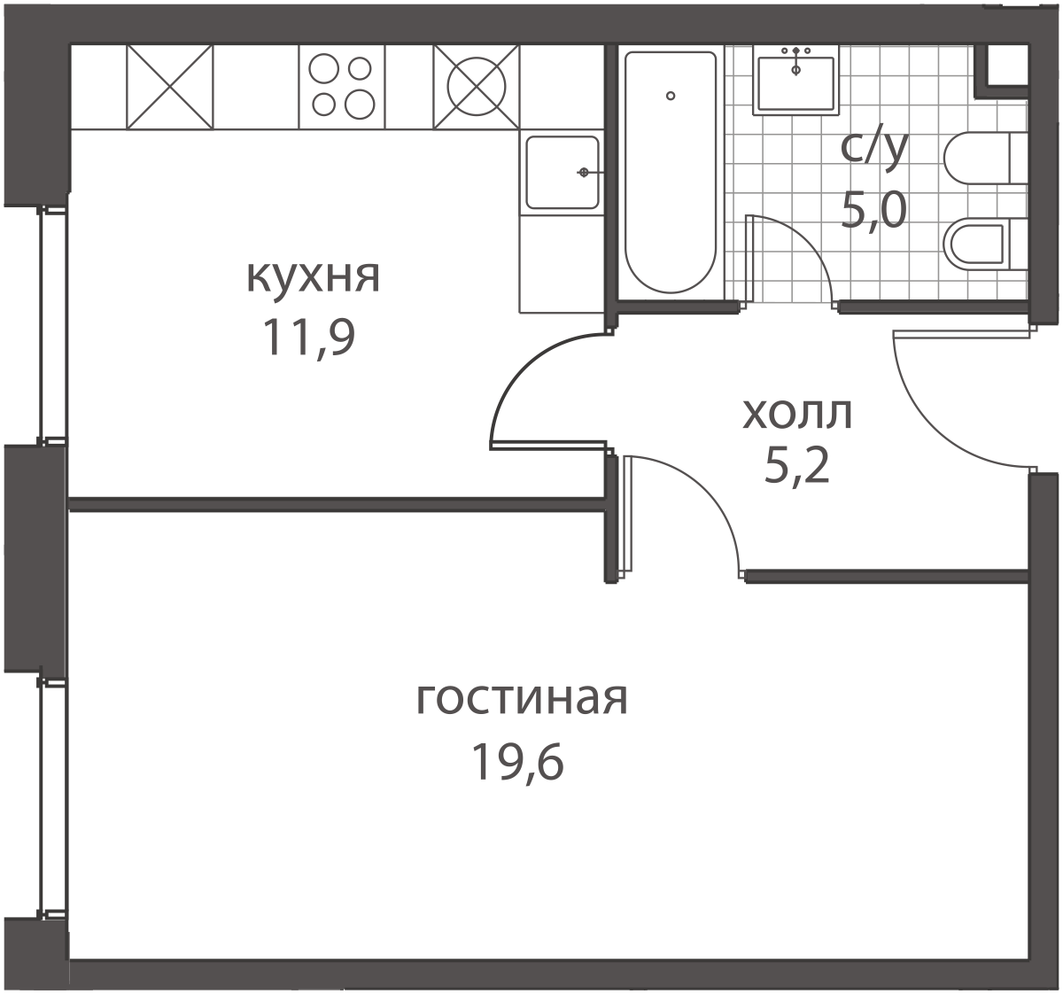 Планировка Homecity: 41,7 м²