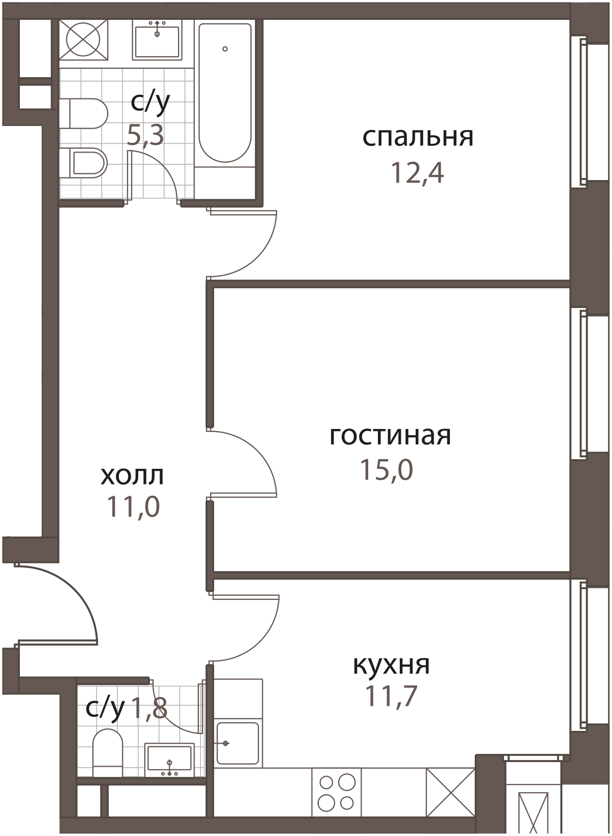 Планировка Homecity: 57,2 м²