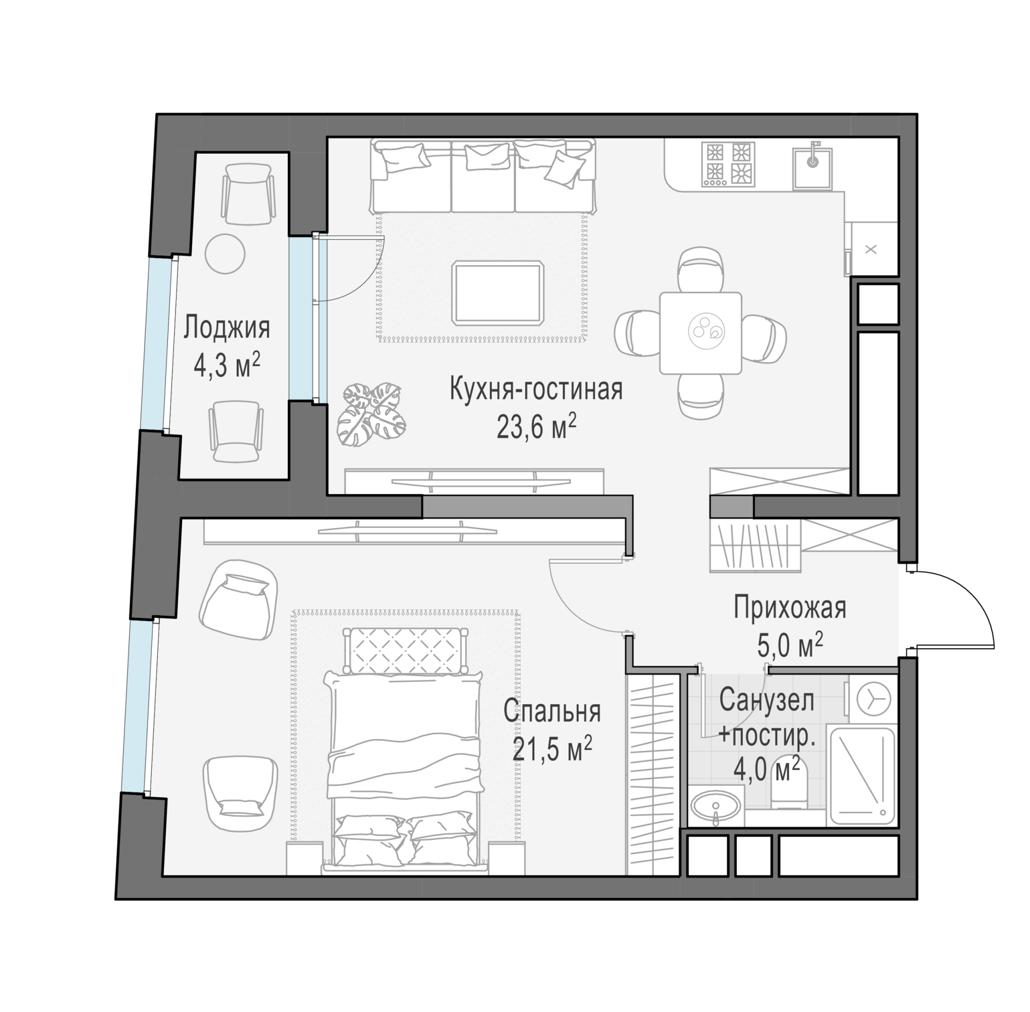 Планировка Кутузов Град: 54,6 м²