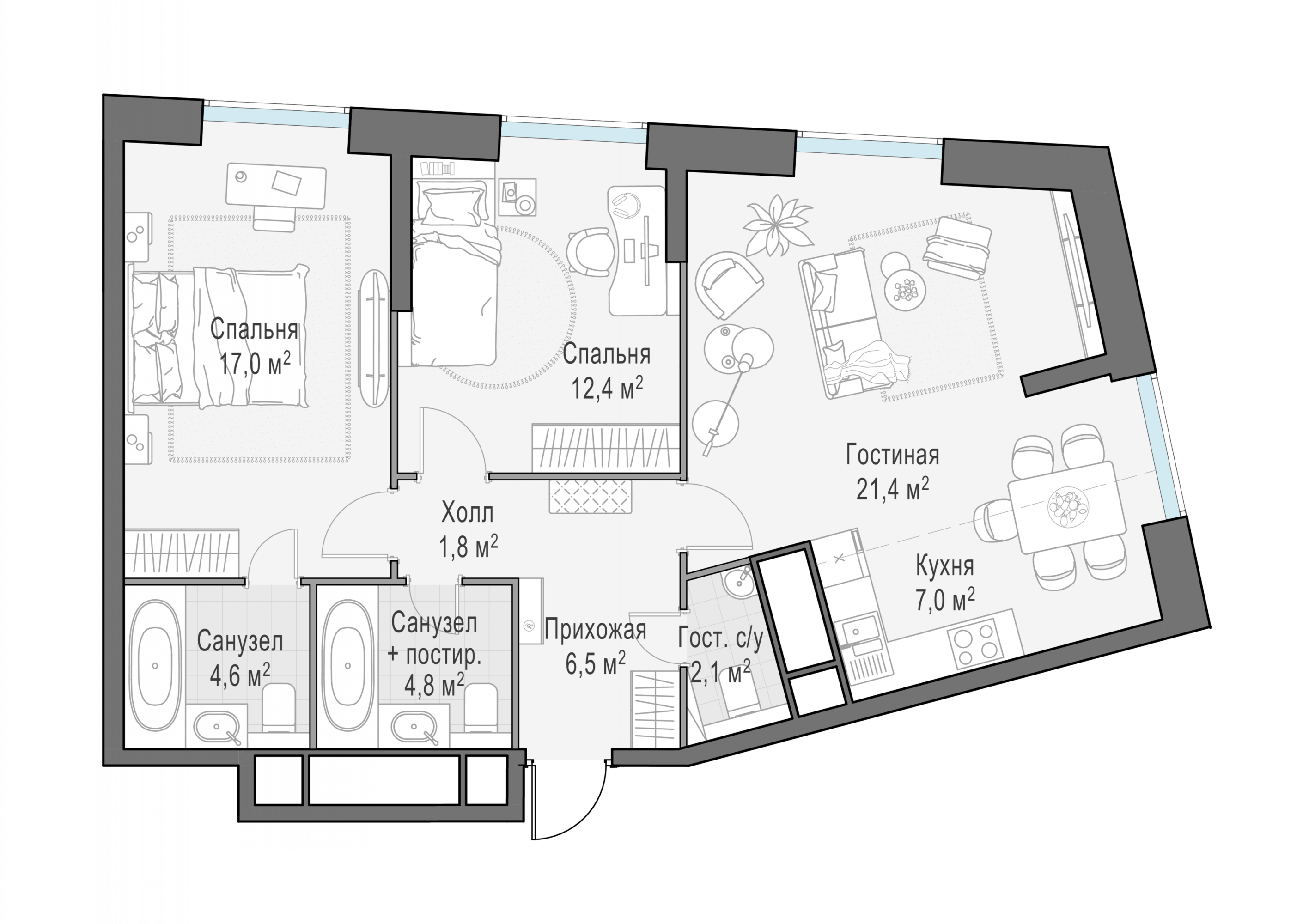 Планировка Кутузов Град: 77,6 м²