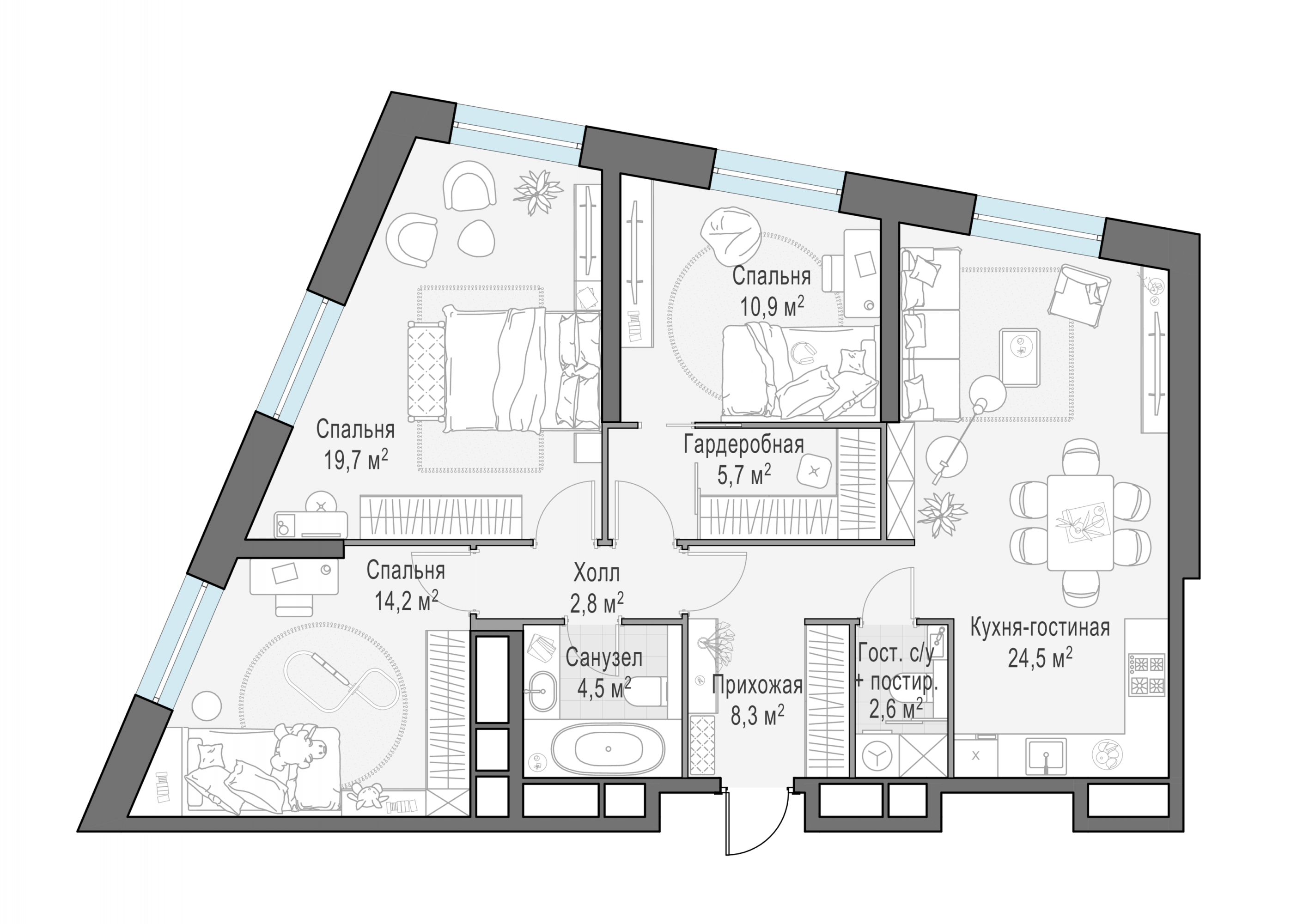Планировка Кутузов Град: 93,4 м²
