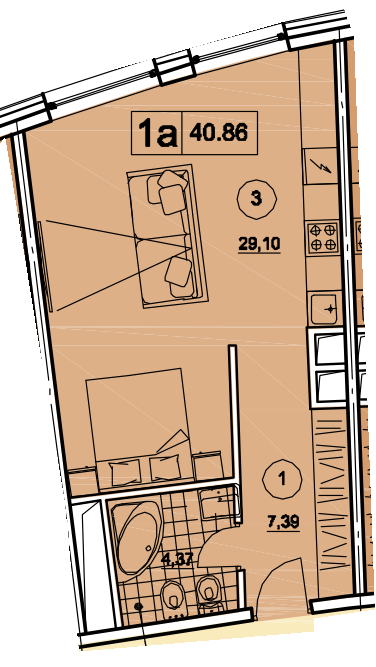 Планировка Нахимов: 40,86 м²