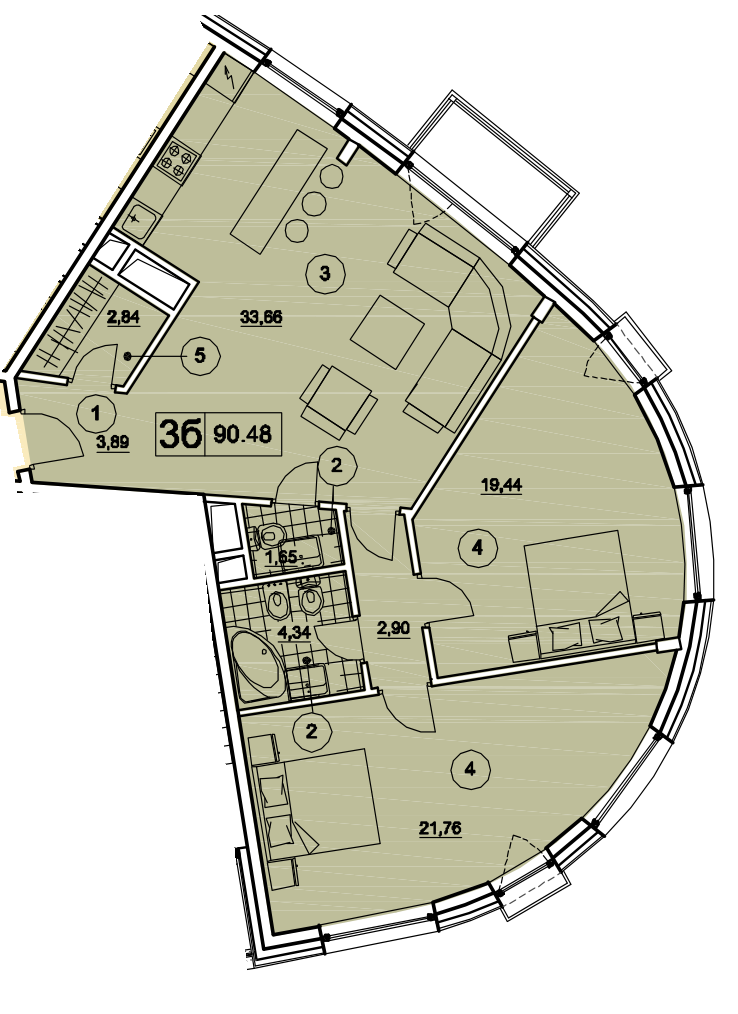 Планировка Нахимов: 90,48 м²