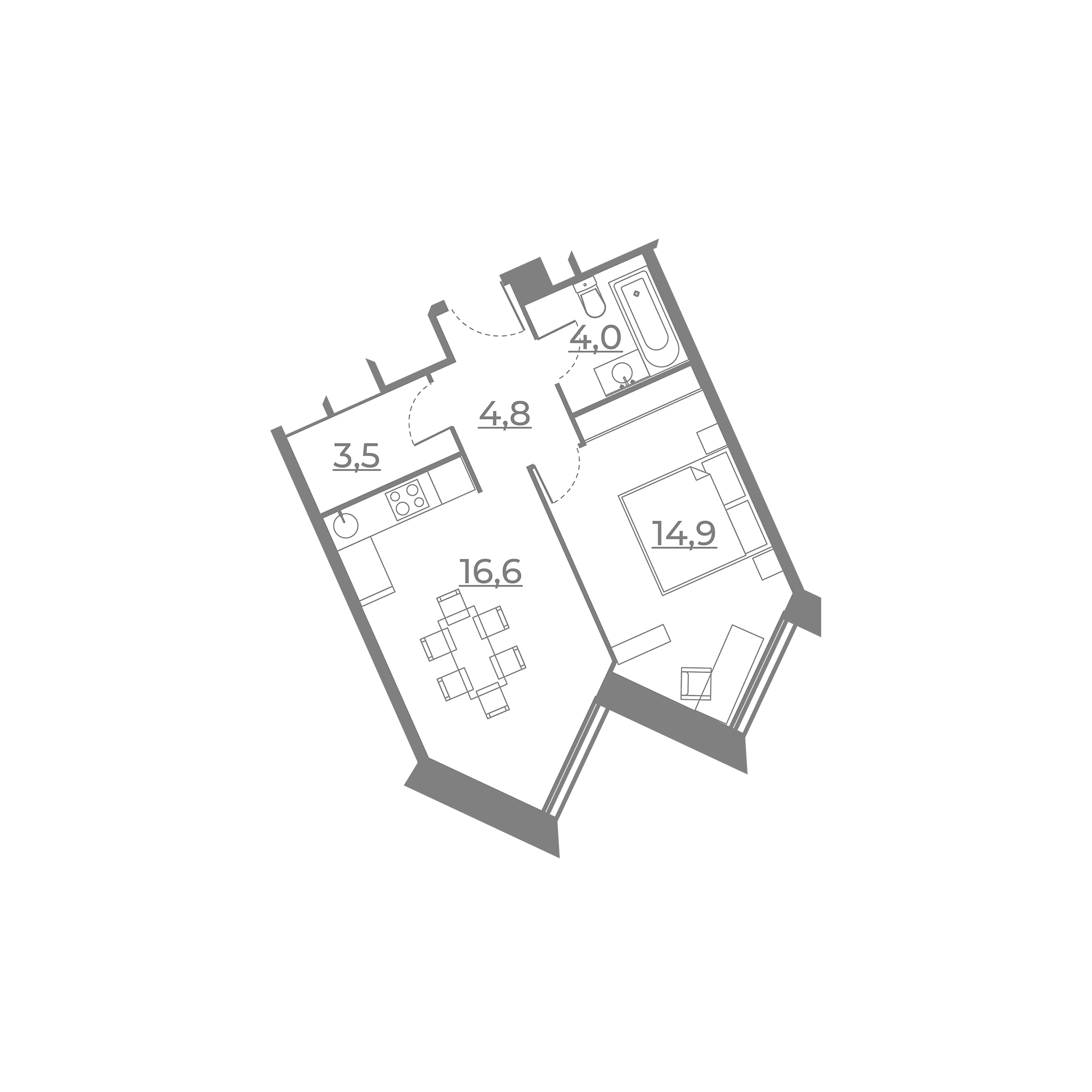 Планировка Резиденция Сокольники: 43,83 м²