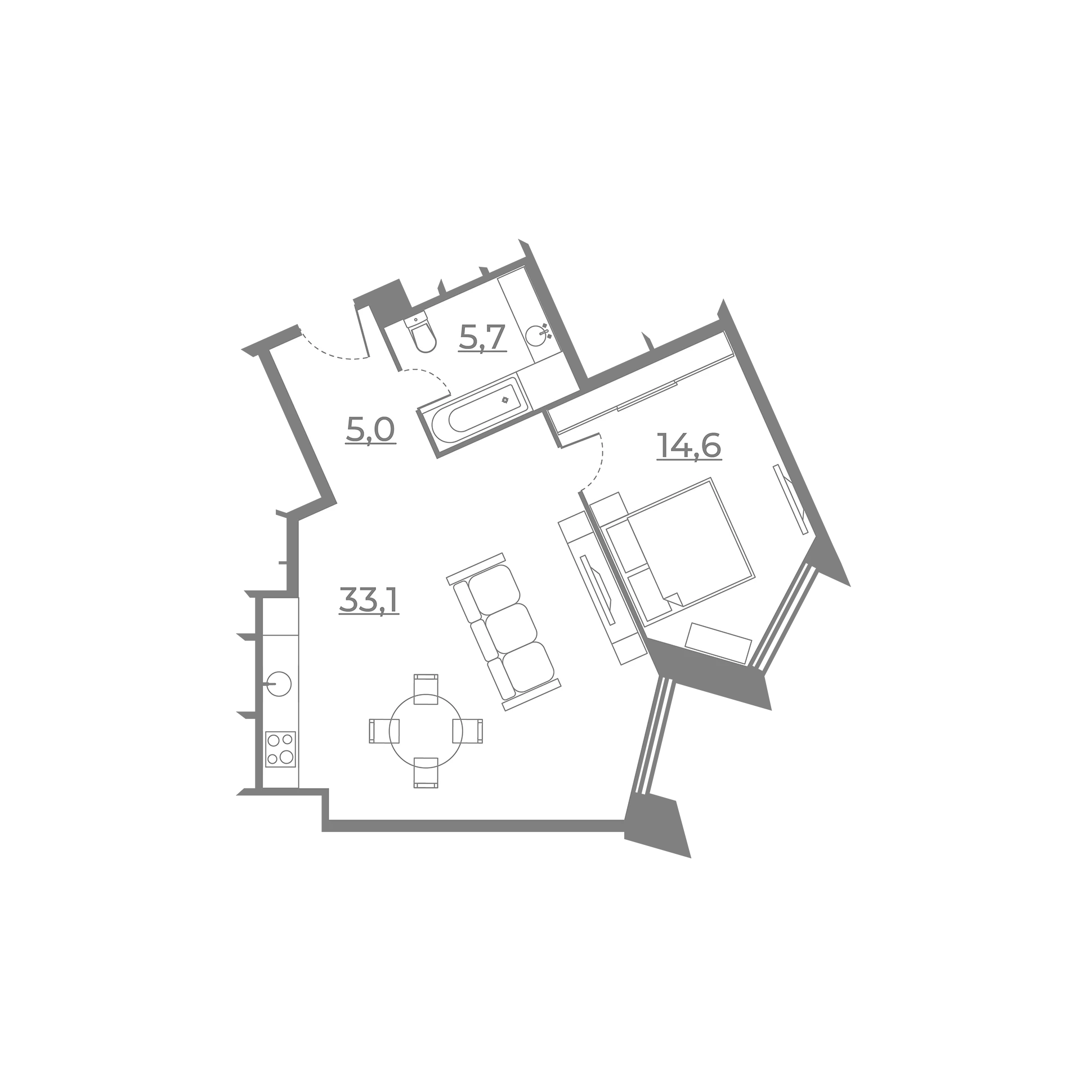 Планировка Резиденция Сокольники: 58,49 м²