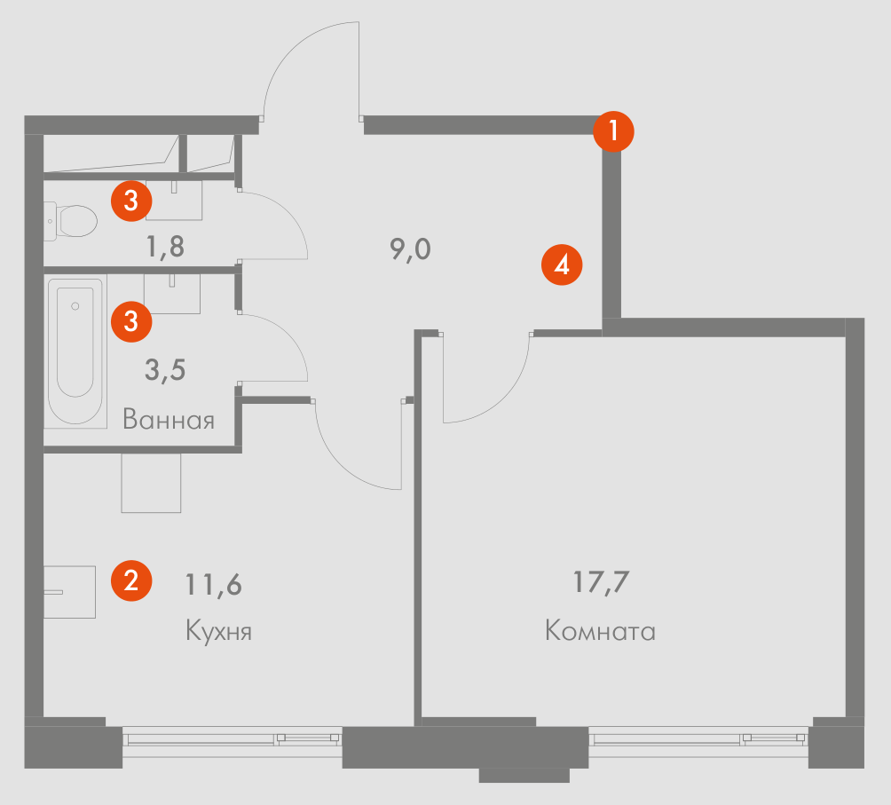 Планировка Рихард: 43,6 м²