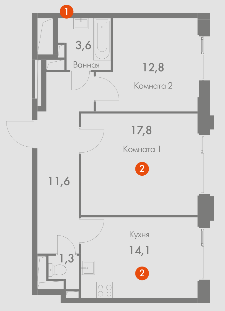 Планировка Рихард: 61,2 м²