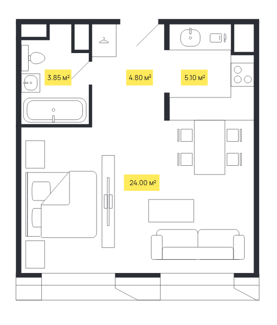 Планировка Shome: 37,75 м²