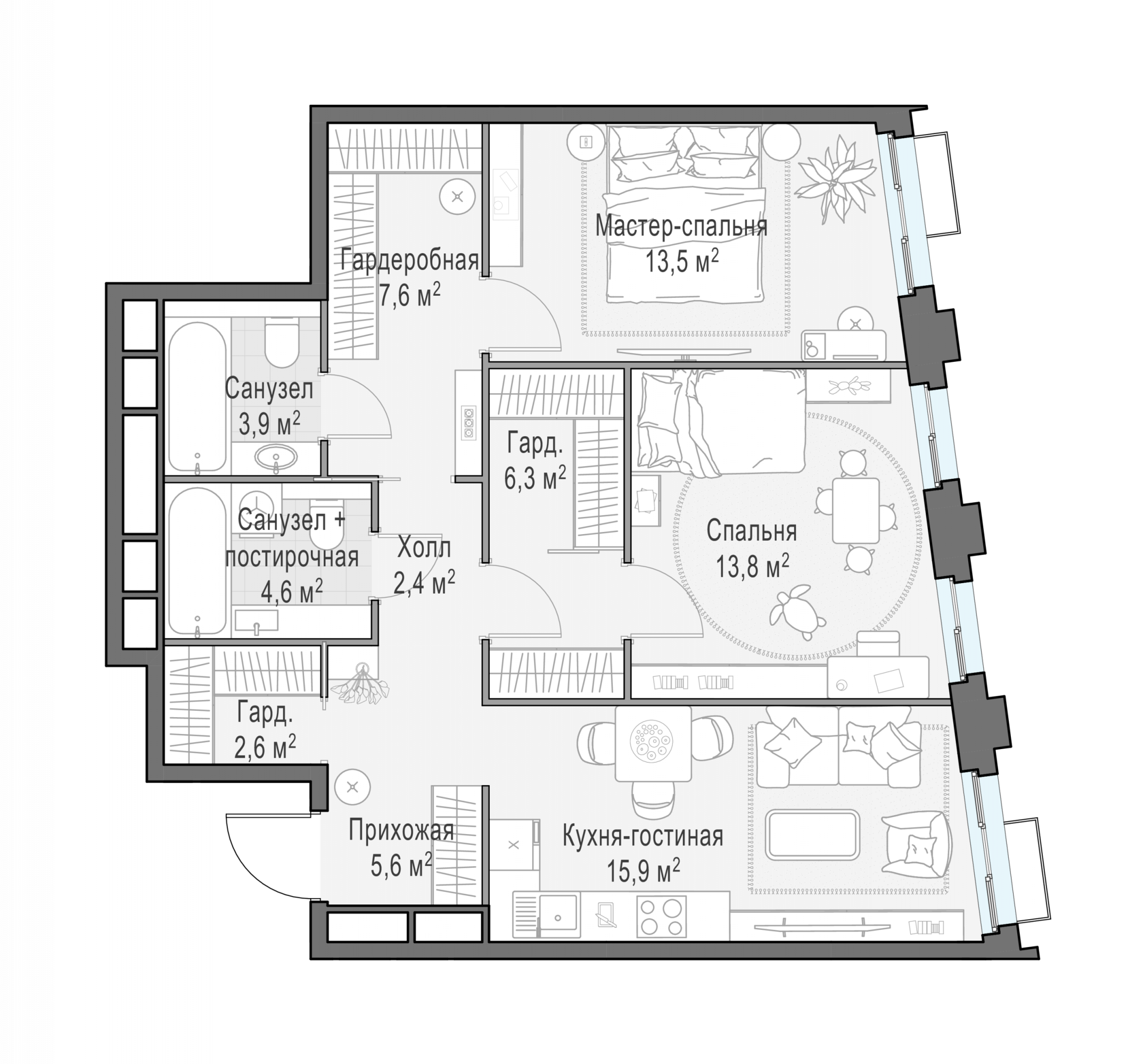 Планировка TopHILLS: 76,8 м²