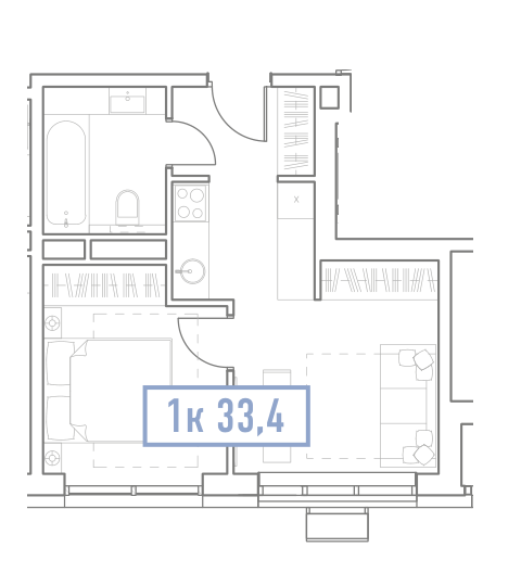 Планировка UNO Головинские пруды: 33,4 м²