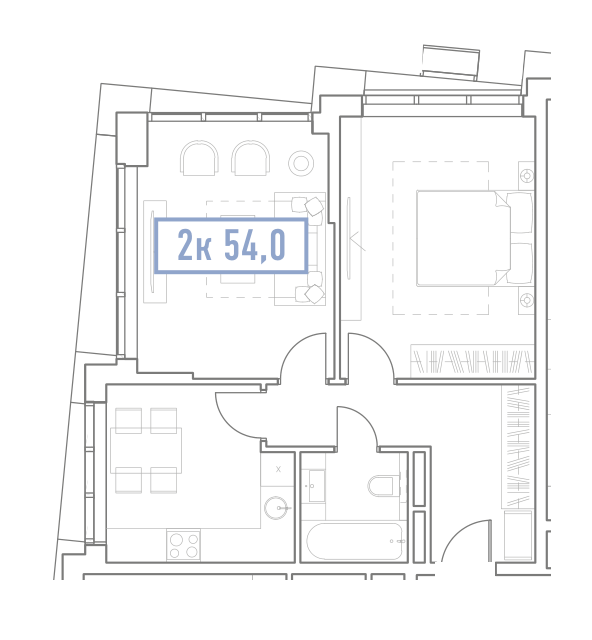 Планировка UNO Головинские пруды: 54 м²