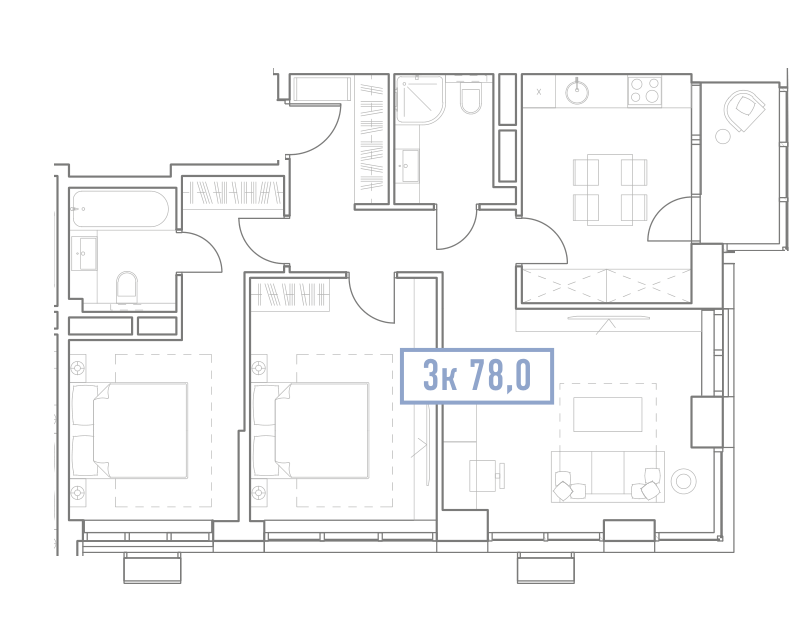 Планировка UNO Головинские пруды: 78 м²