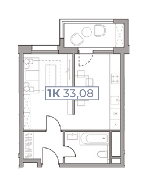 Планировка UNO Старокоптевский: 33,08 м²