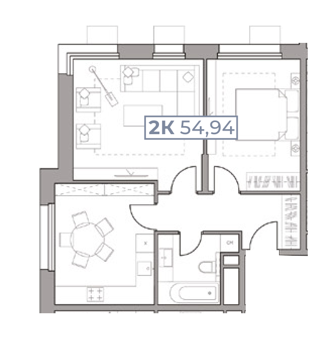 Планировка UNO Старокоптевский: 54,94 м²