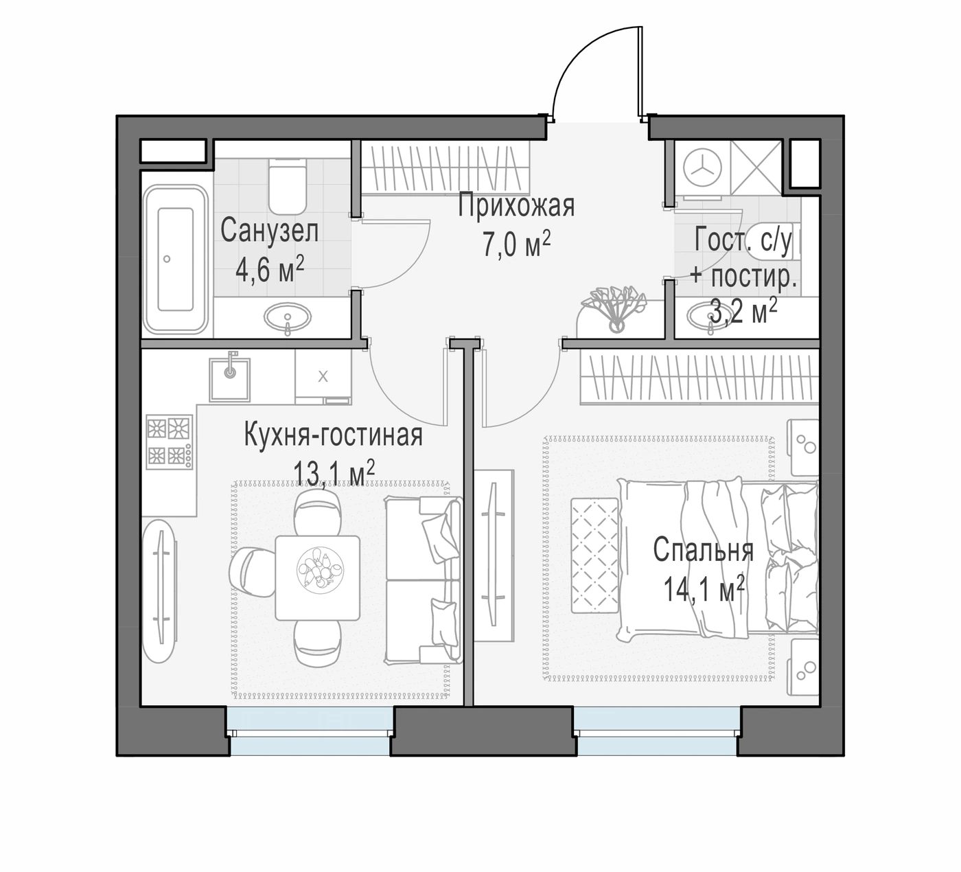 Планировка Квартал Foriver (Форивер) 42 м², № 270