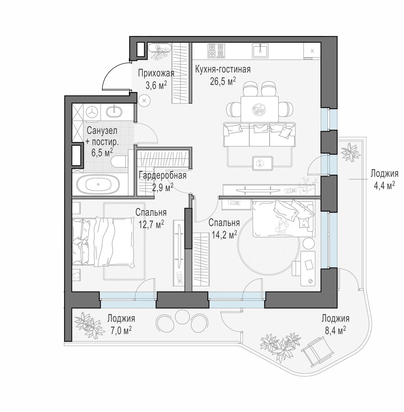Планировка Квартал Foriver (Форивер) 76,1 м², № 590