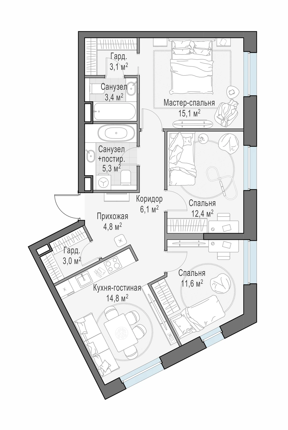 Планировка Квартал Foriver (Форивер) 79,7 м², № 473