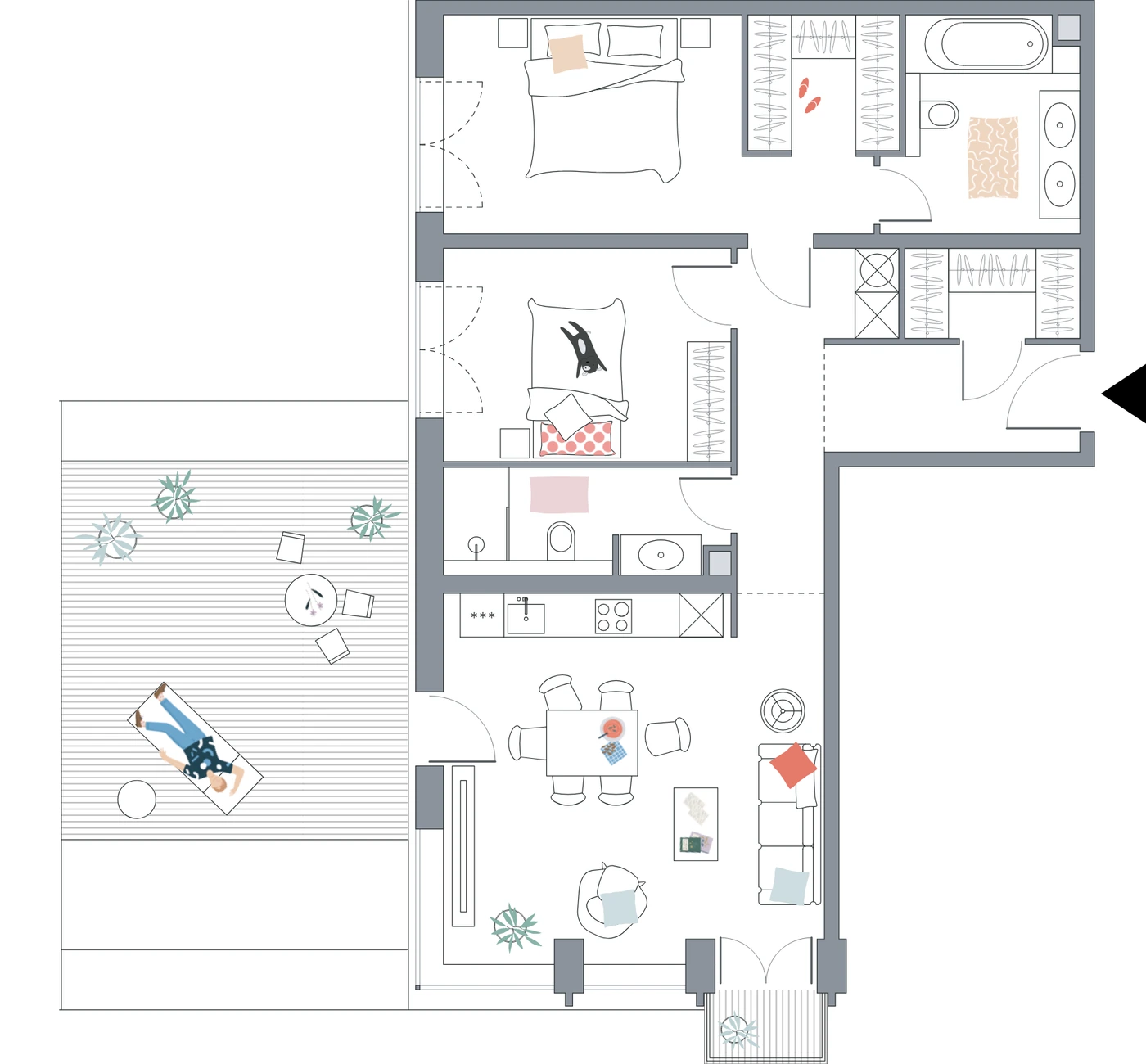 Планировка Lucky 93,95 м², 6-3-6