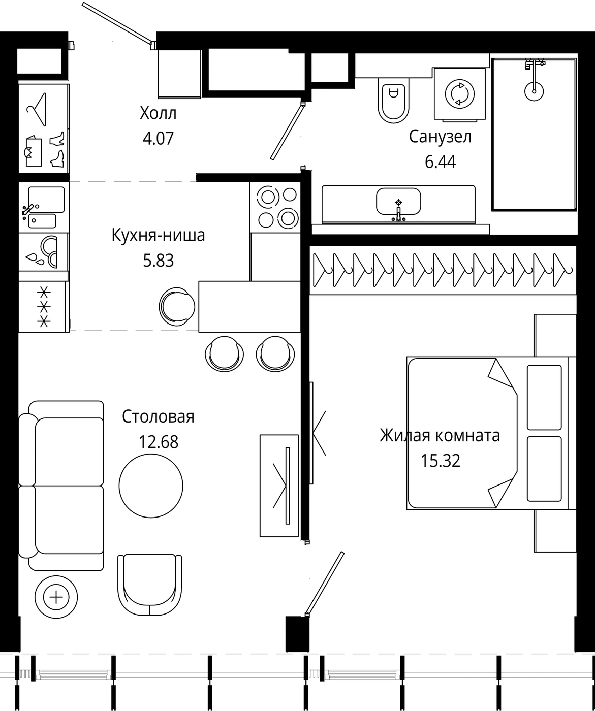 Планировка МОД 44,34 м², № 629