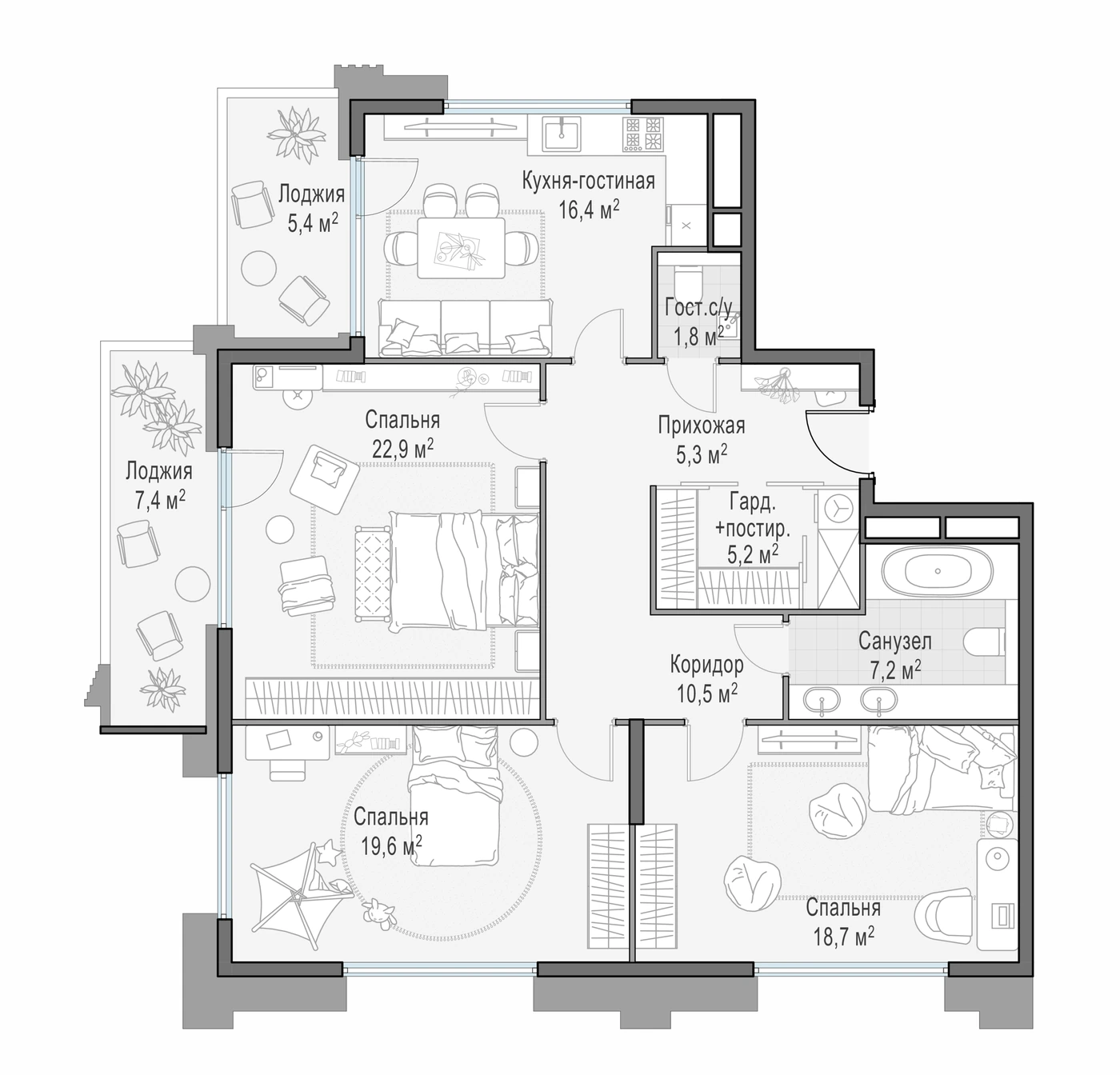 Планировка RiverSky 114 м², 1198