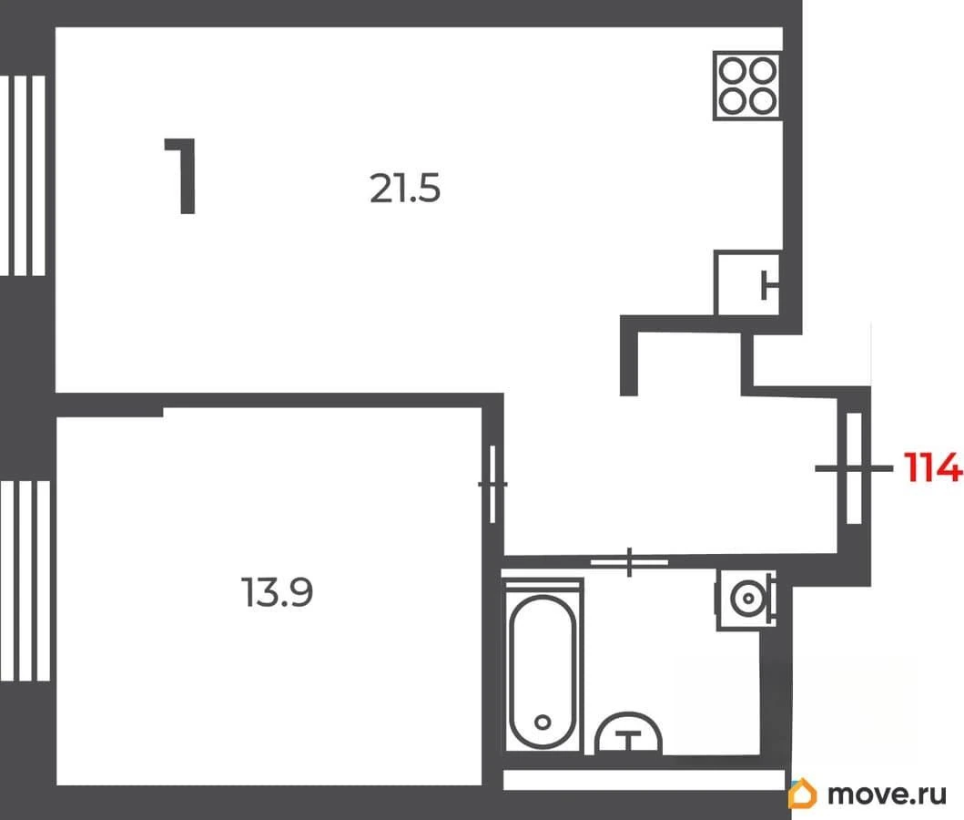 Планировка Сиреневый бульвар 4/9 45,7 м², 114