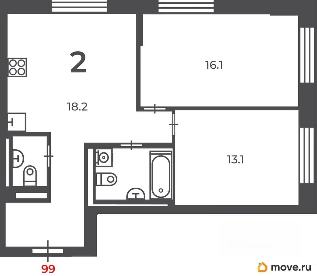 Планировка Сиреневый бульвар 4/9 63,2 м², 99
