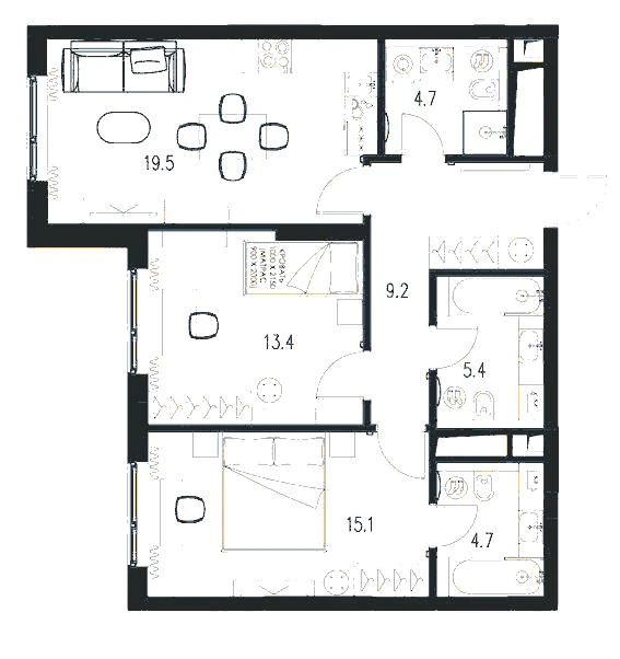 Планировка Клубный дом «Интонация» 72 м², Планировка 72 м²