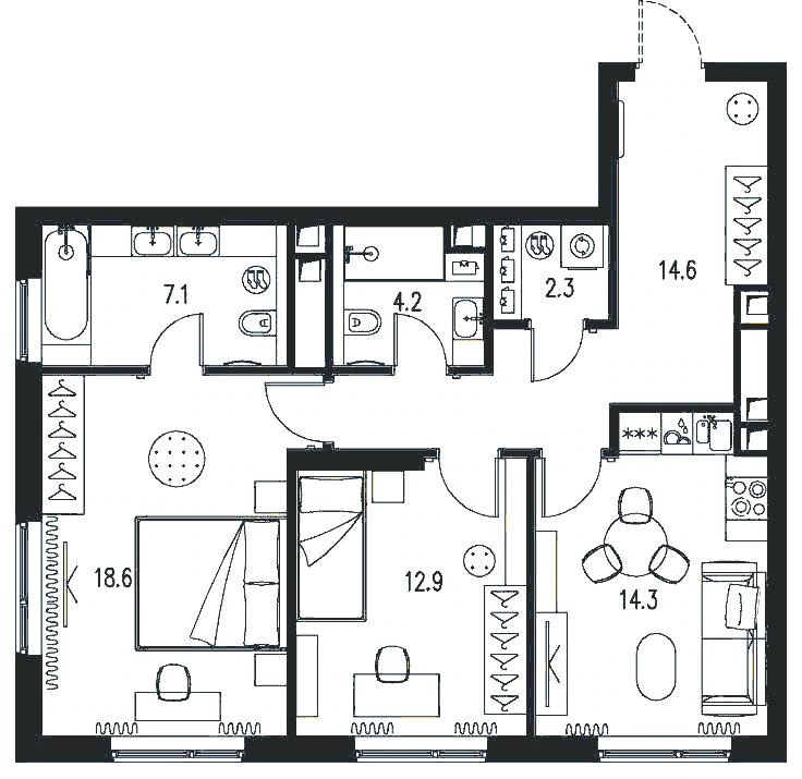 Выбранная планировка 74 м²