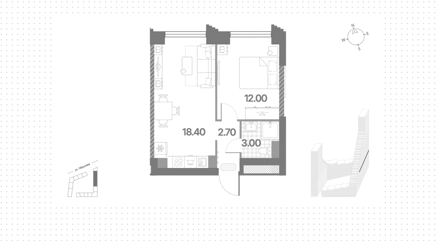 Планировка Обручева 30 36 м², Номер лота: 246689