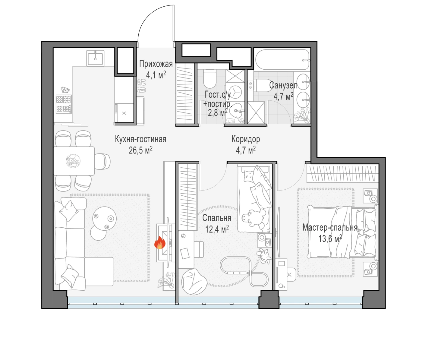 Планировка Вест Гарден 69,6 м², № 120Л
