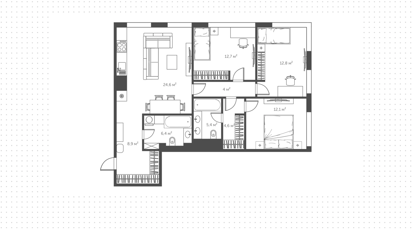 Планировка Вест Гарден 92 м², Номер лота: 282531